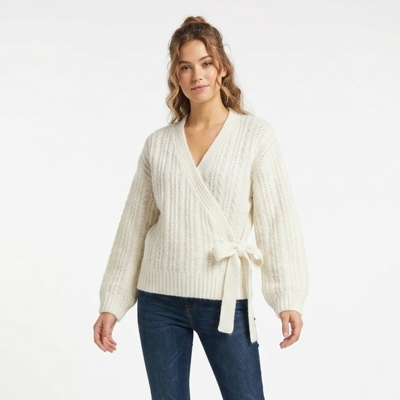 Topshop Sweaters - Topshop Cardigan‎ Cable Knit Wrap Tie Waist Cream White Size S